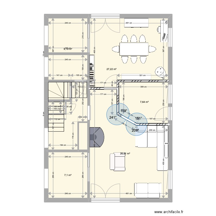 Chalet RDC projet. Plan de 7 pièces et 80 m2