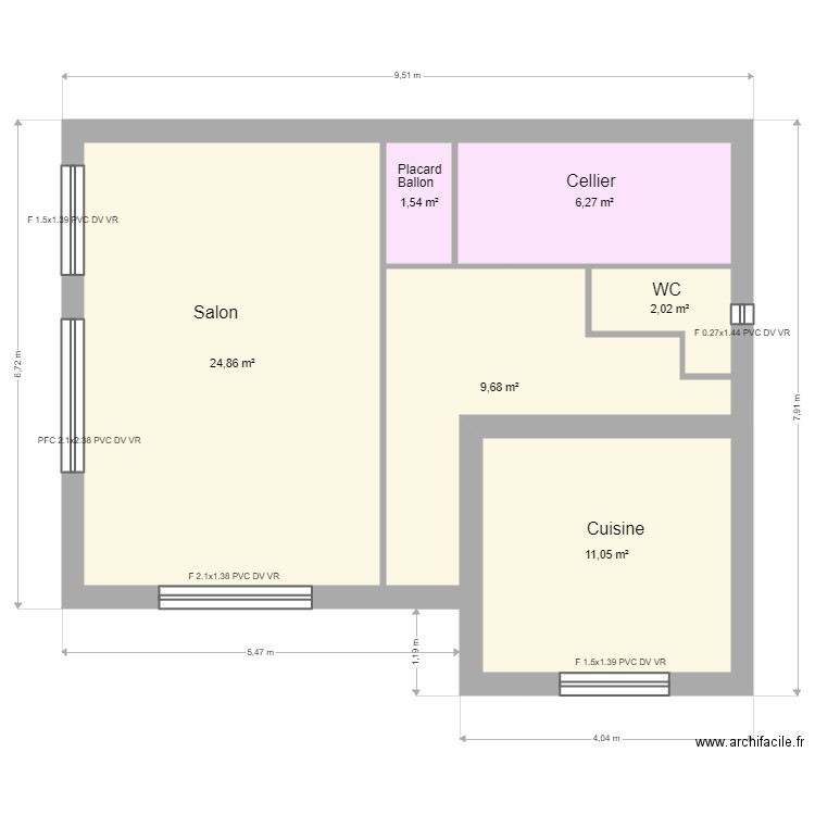 Celebrin RDC. Plan de 6 pièces et 55 m2