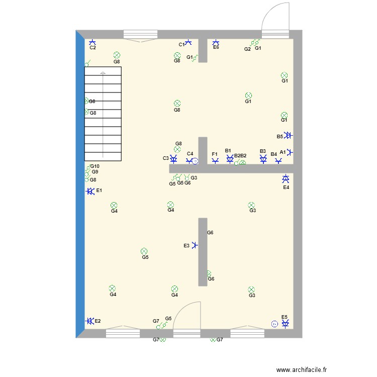 ODILE RDC. Plan de 1 pièce et 50 m2