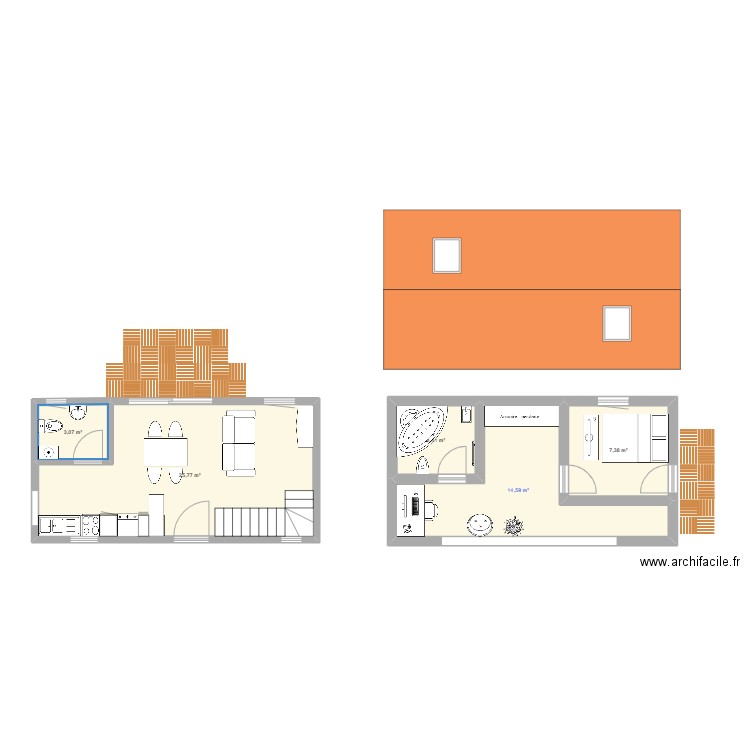 rez et etage . Plan de 5 pièces et 55 m2