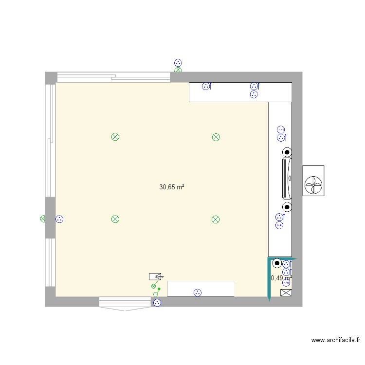 Bureau. Plan de 2 pièces et 31 m2