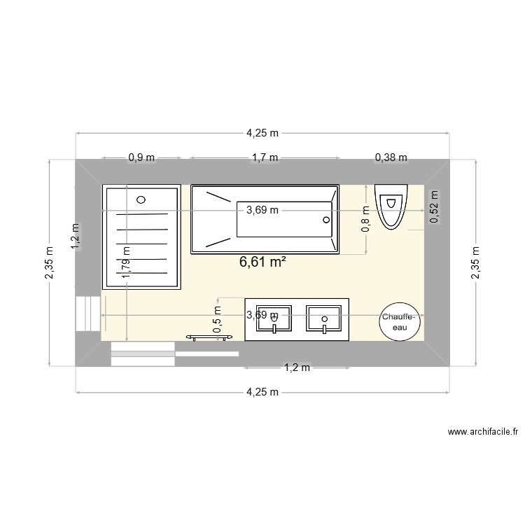 appart. Plan de 1 pièce et 7 m2