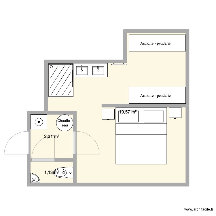 Test 2. Plan de 3 pièces et 23 m2