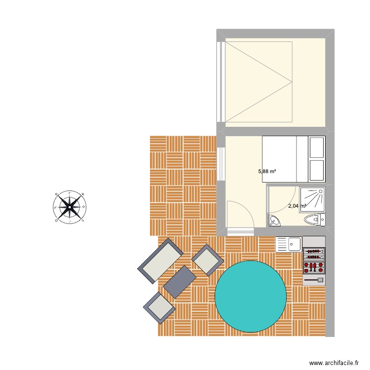 Abri de jardin. Plan de 3 pièces et 16 m2