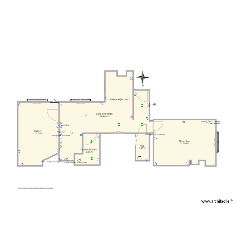 Appartement v2 elec. Plan de 5 pièces et 49 m2