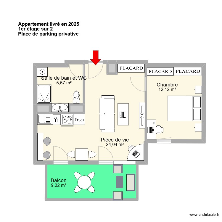 BOUGUES appartement T2  Lot 317. Plan de 7 pièces et 52 m2