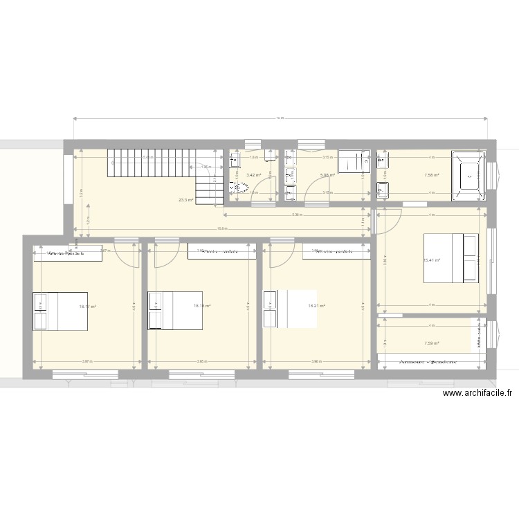 plan 9x1500 test. Plan de 14 pièces et 288 m2