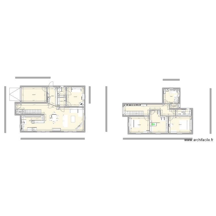 Maison en T bis. Plan de 13 pièces et 161 m2