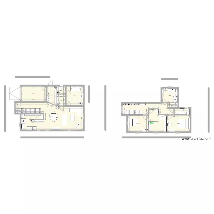 Maison en T bis. Plan de 