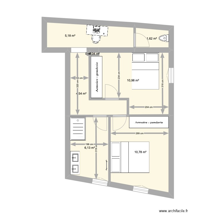 R+1 log C. Plan de 8 pièces et 39 m2