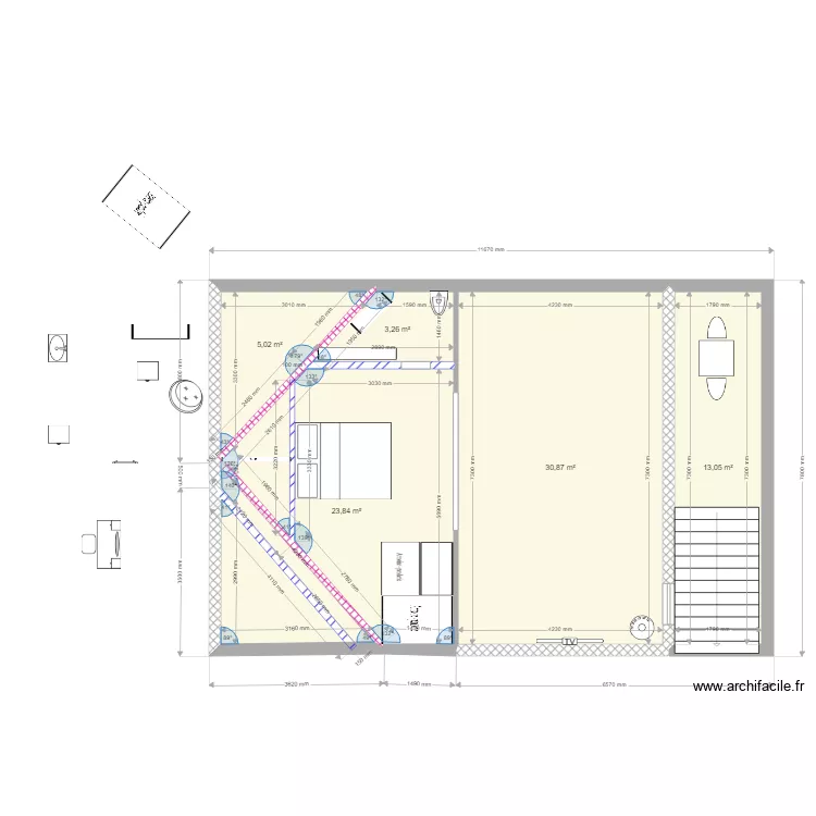 PROJET 4 CHAMBRE DANS COMBLES BIS. Plan de PROJET 4 CHAMBRE DANS COMBLES BIS. Plan de