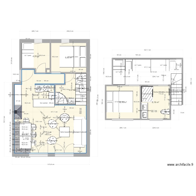 Appart Val d'Isere Val d'Illaz. Plan de 6 pièces et 52 m2