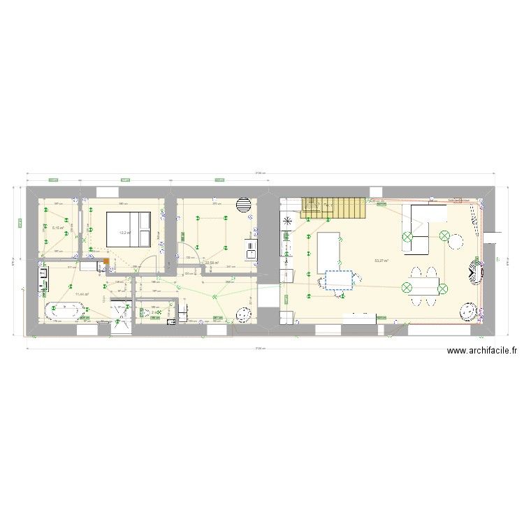 Electricité RDC. Plan de 13 pièces et 298 m2