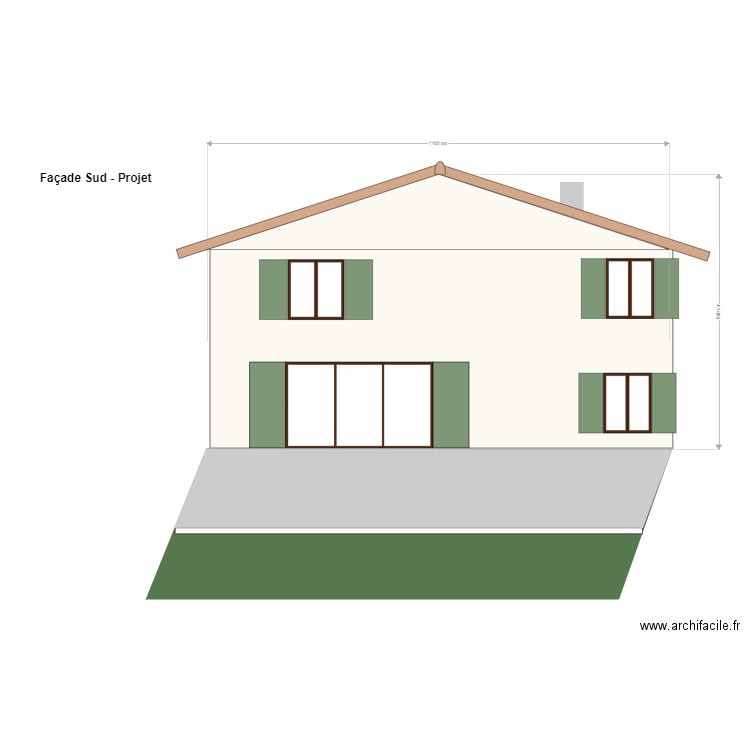 façade sud après trvx V2. Plan de 0 pièce et 0 m2