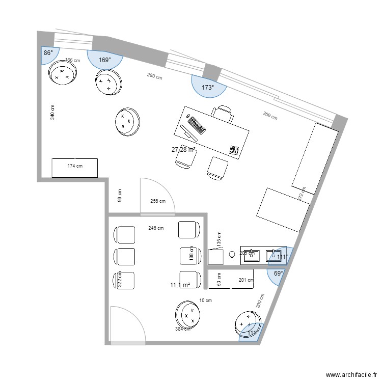 Dr Chenu EVie. Plan de 2 pièces et 38 m2