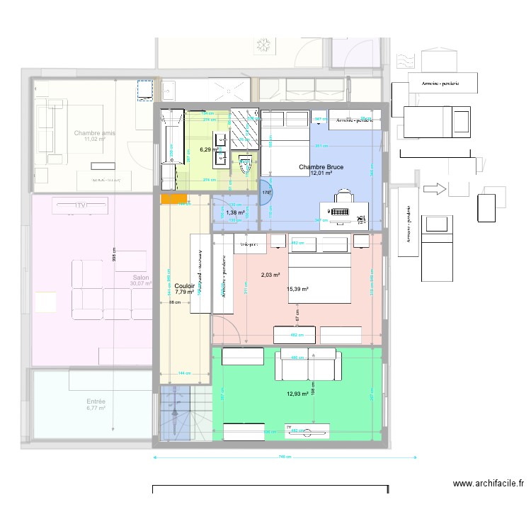 20230107 cuisine. Plan de 16 pièces et 222 m2