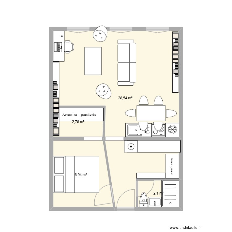 Mathieu et Anicia v10. Plan de 4 pièces et 40 m2