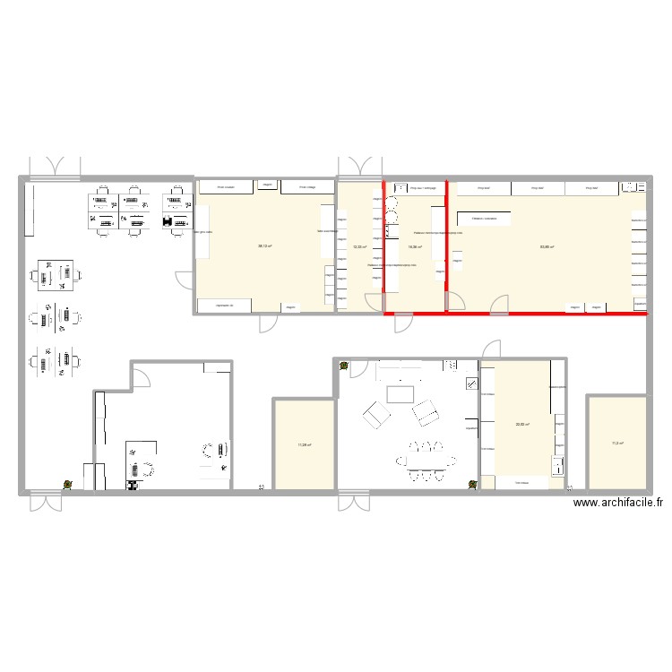 Nouveaux atelier. Plan de 7 pièces et 166 m2