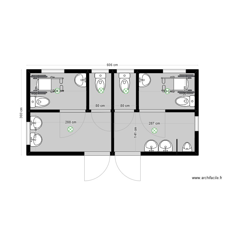 Plan 2 sanitaires STE ANNE. Plan de 6 pièces et 15 m2