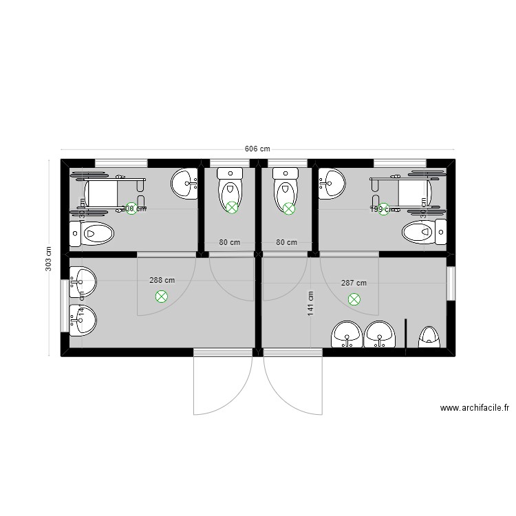 Plan 2 sanitaires STE ANNE. Plan de 6 pièces et 15 m2