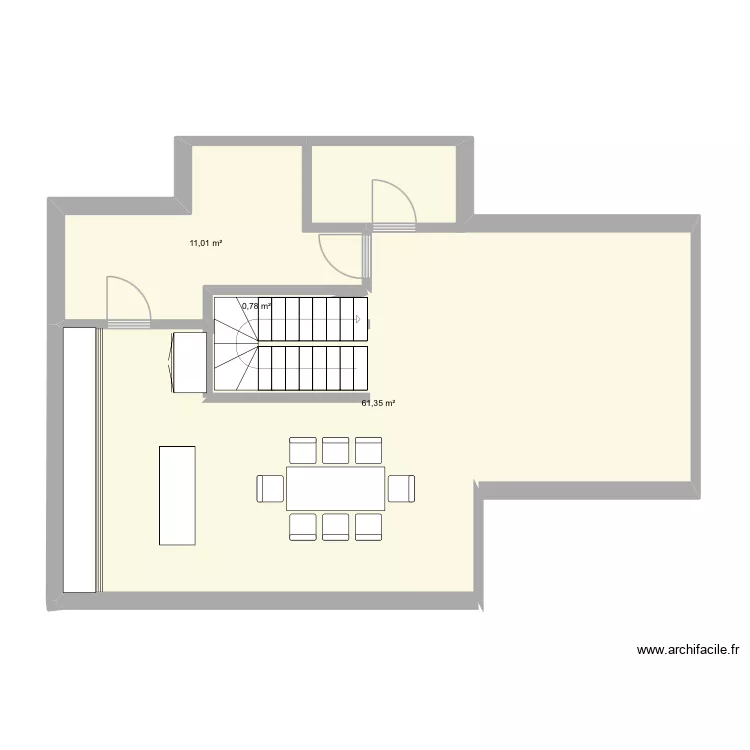 RDC. Plan de 3 Pièces et 73 m²