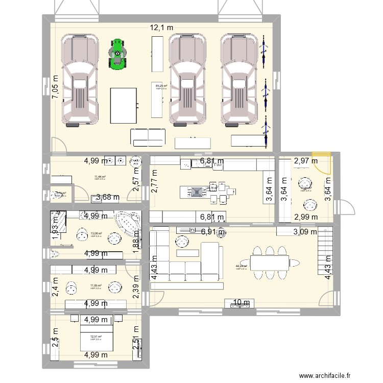 Plan maison 2. Plan de 13 pièces et 286 m2