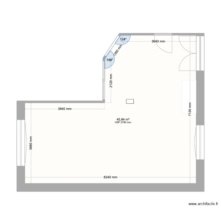 Lacôte. Plan de 1 pièce et 46 m2