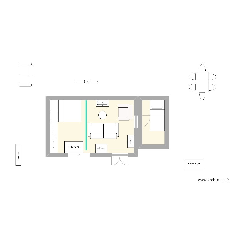 Salon. Plan de 2 pièces et 22 m2