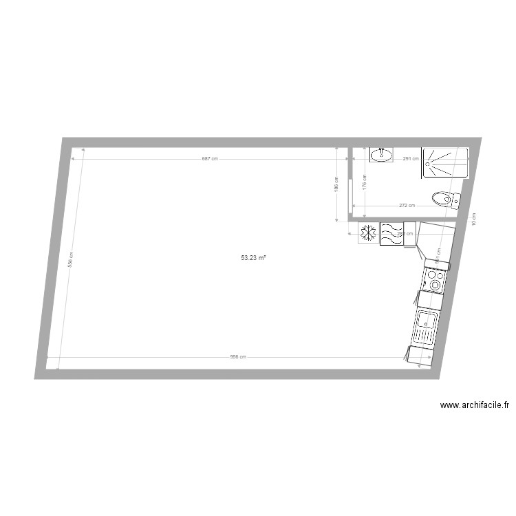 plano desnudo. Plan de 1 pièce et 53 m2