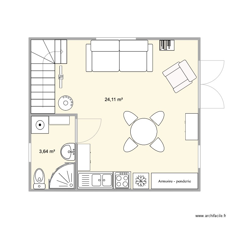 N 28 2023. Plan de 2 pièces et 28 m2