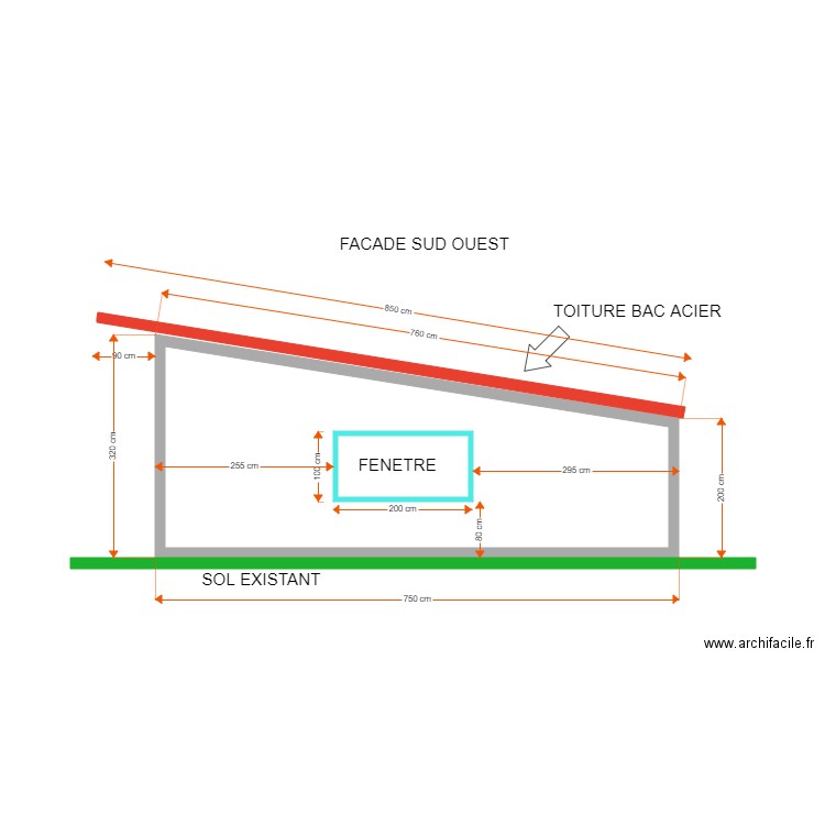 FACADE SUD OUEST RODOUAN. Plan de 2 pièces et 18 m2