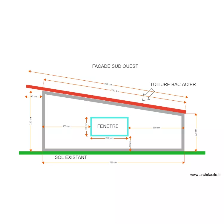 FACADE SUD OUEST RODOUAN. Plan de FACADE SUD OUEST RODOUAN. Plan de