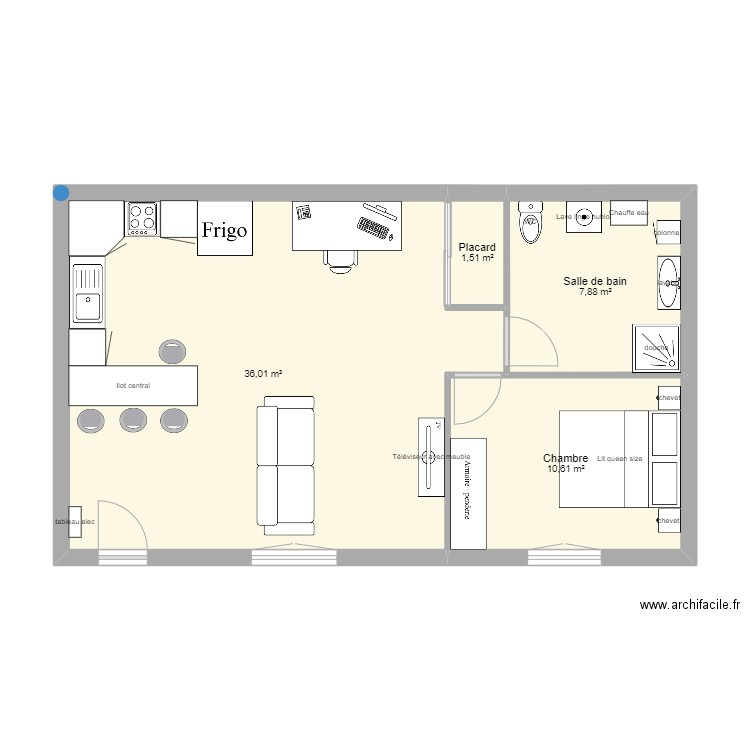 plan maison dépendance. Plan de 4 pièces et 56 m2