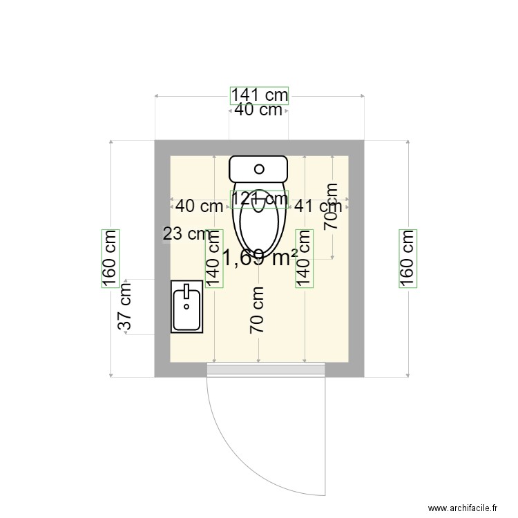 WC EXT. Plan de 1 pièce et 2 m2