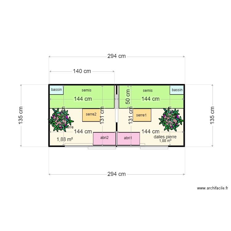 ENCLOS TORTUES BALCON SALON. Plan de 2 pièces et 4 m2