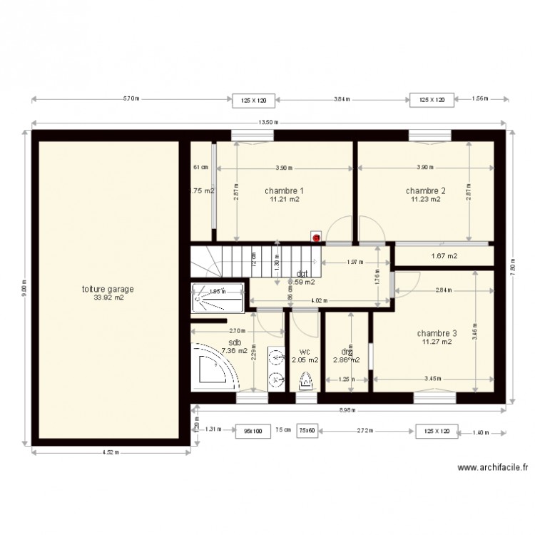 plan étage nouvel escalier décalé. Plan de 0 pièce et 0 m2