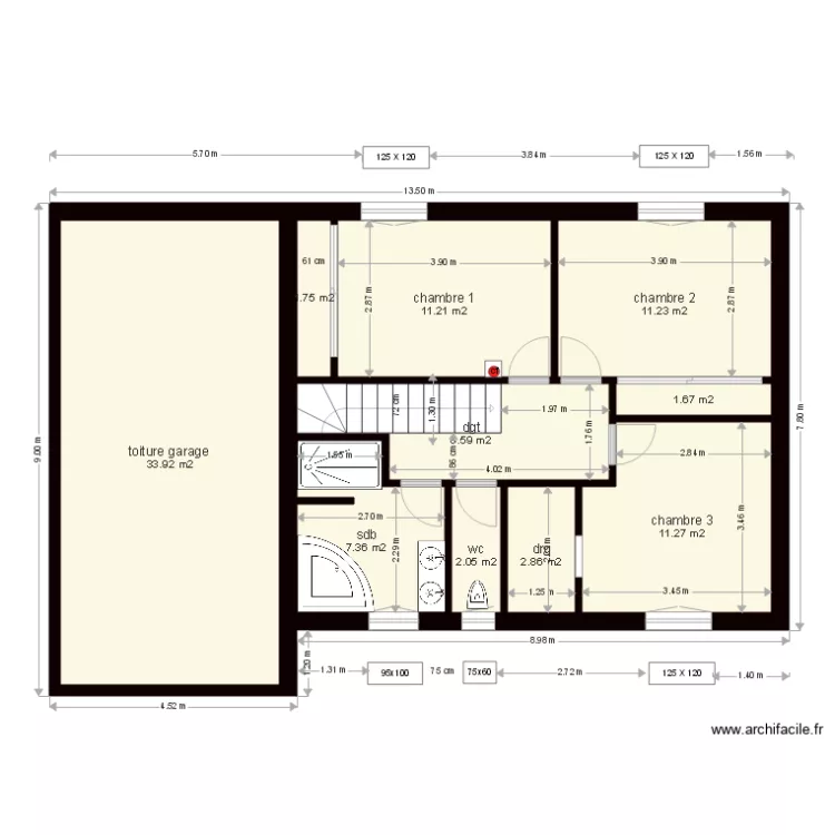 plan &eacute;tage nouvel escalier d&eacute;cal&eacute;. Plan de 