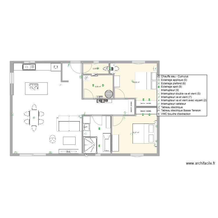 Giunca Plan. Plan de 4 pièces et 37 m2