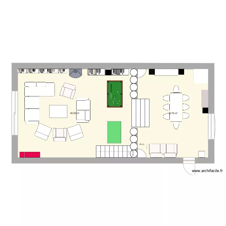 salon salle &agrave; manger. Plan de 