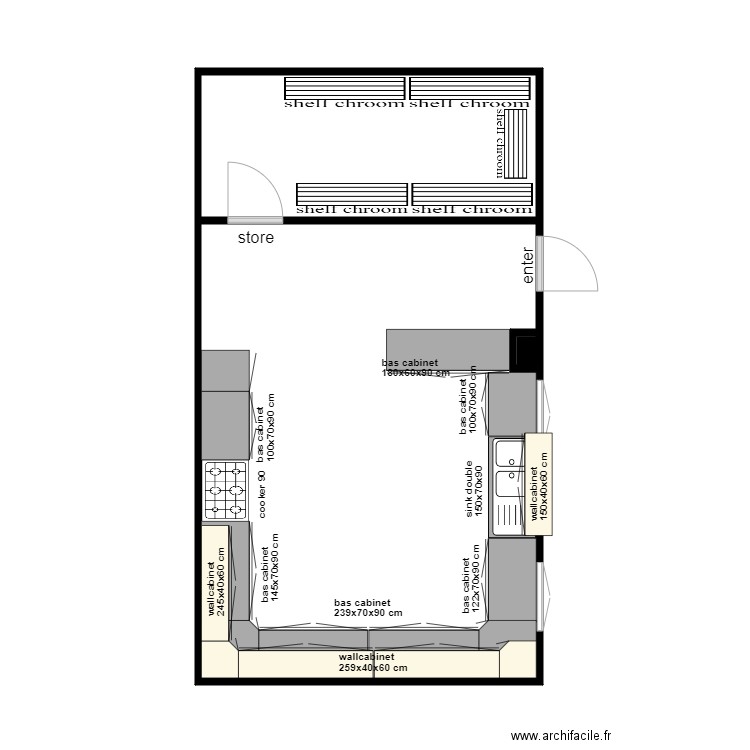 kitchen alghubra Alhamady. Plan de 3 pièces et 43 m2