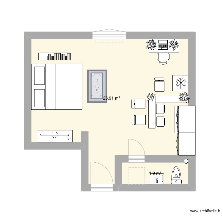 1st appartement. Plan de 2 pièces et 26 m2
