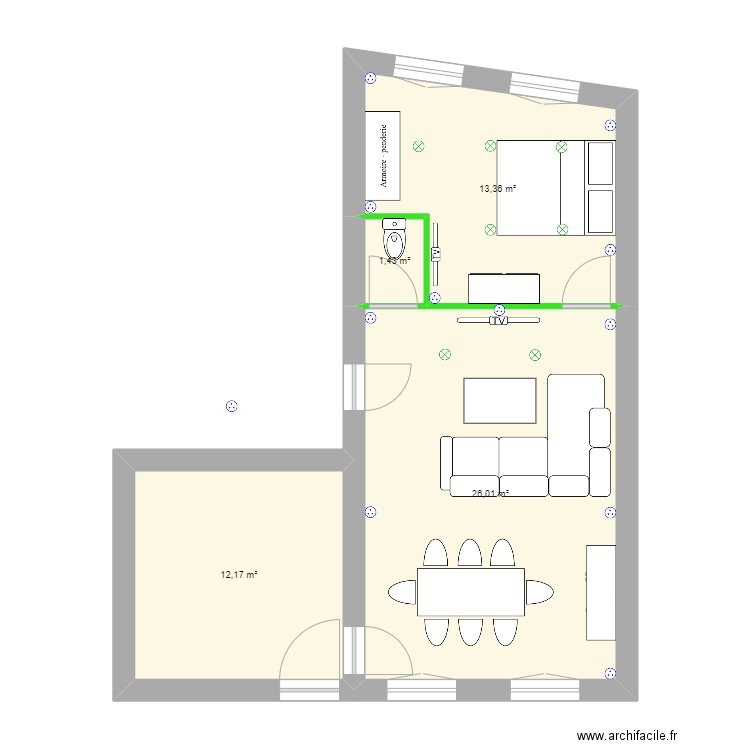 fourmies niveau 2. Plan de 4 pièces et 40 m2