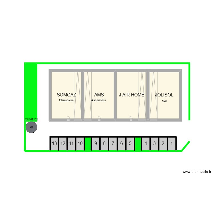 IMPLANTATION J AIR HOME CUVE option. Plan de 20 pièces et 13 m2