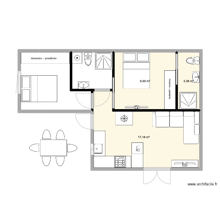 Plan Mobil Home 132 nO2. Plan de 3 pièces et 30 m2