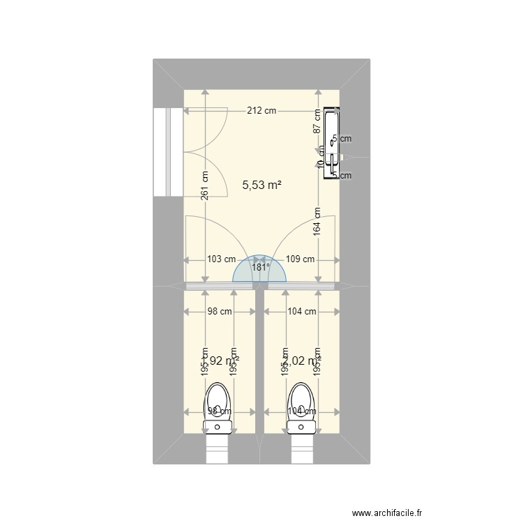 toilettes rez de chaussez 3 juin 22. Plan de 3 pièces et 9 m2