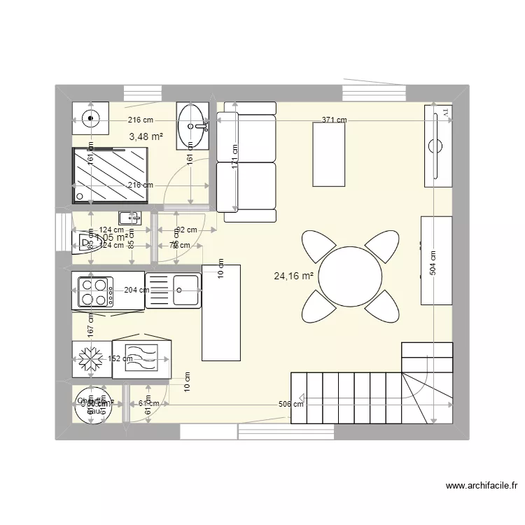 Transformation garage en maison de ville impasse du centre . Plan de 