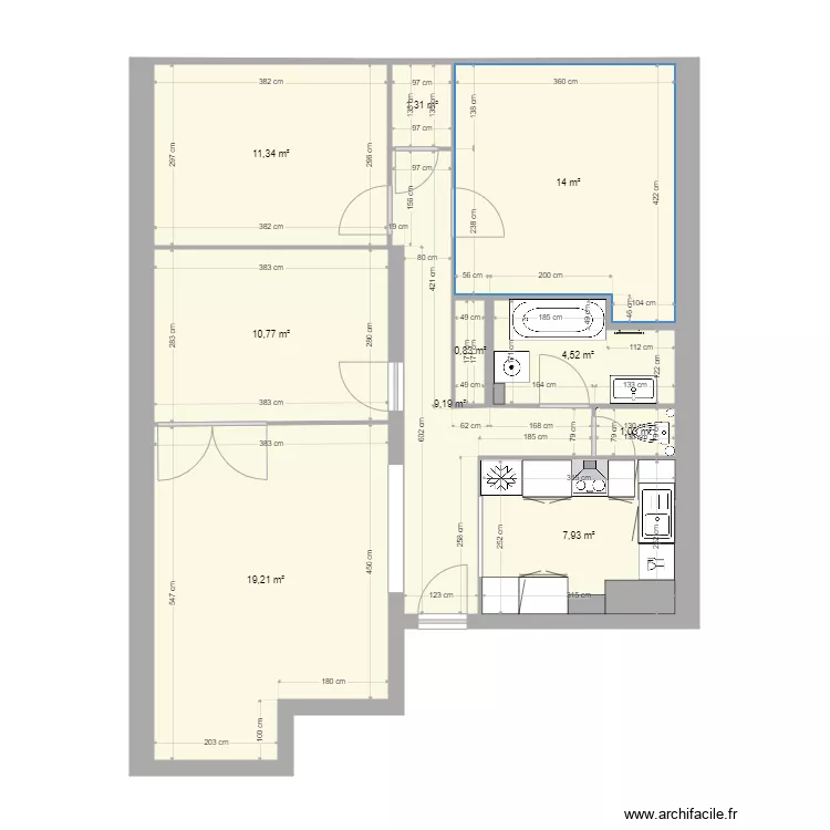 Plan eastman actuelavec bonnes dimensions cot&eacute; cuisine et sdb. Plan de 