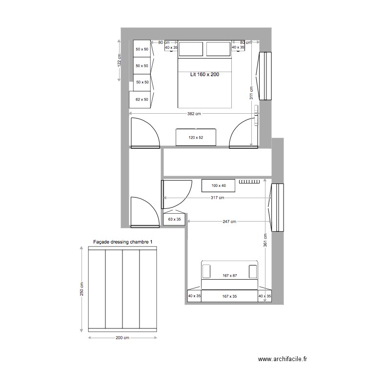 chambres 1 et 2 v2b. Plan de 0 pièce et 0 m2