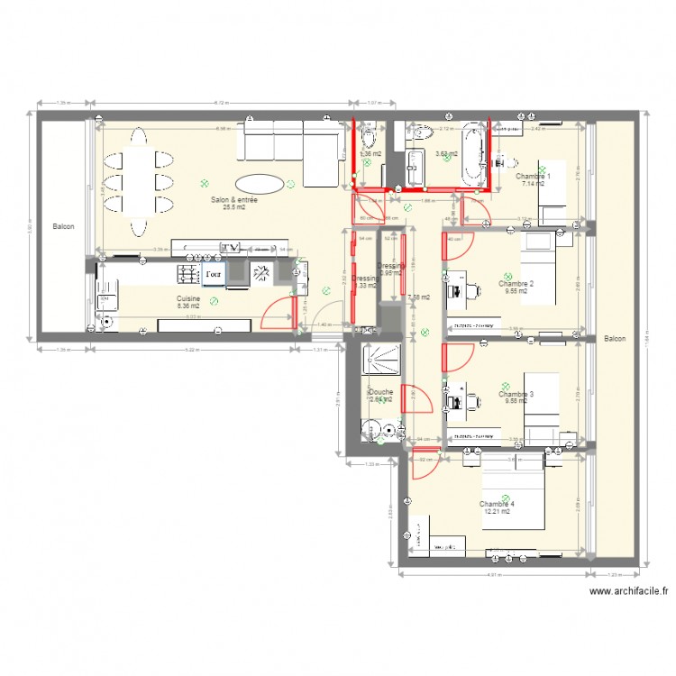 plan modifié pour famille v3. Plan de 0 pièce et 0 m2