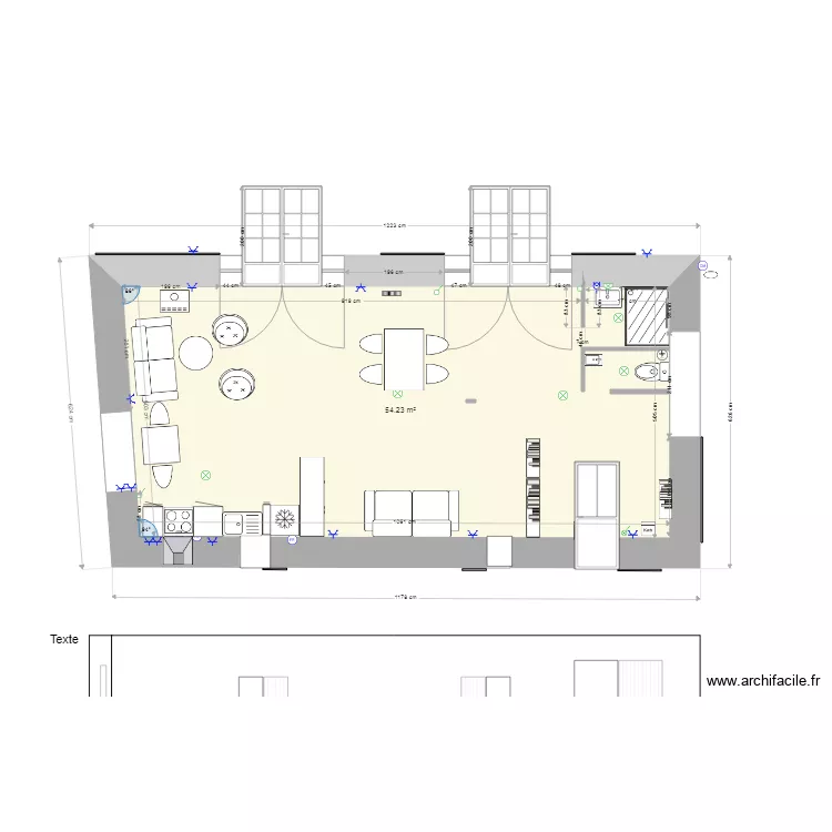 Chais avec  electricite et cuisine. Plan de 